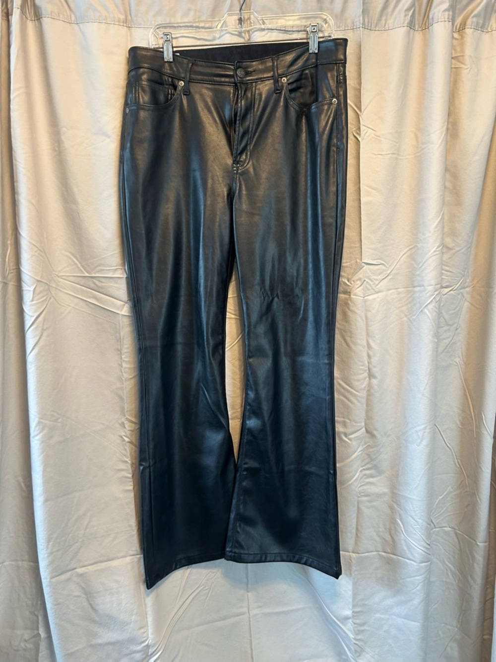 Women's Black Faux Leather Jeans - Classic Slim Fit Flare Leg